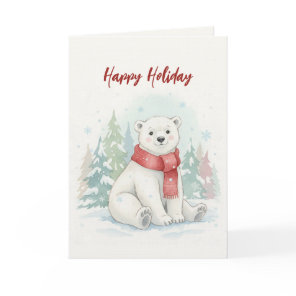 Cute watercolor Polar Bear Winter  Holiday Card