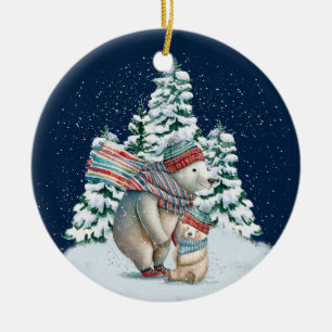 Cute Watercolor Polar Bears Ceramic Ornament
