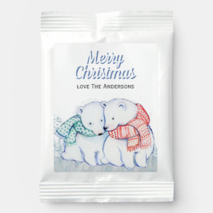 Cute Watercolor Polar Bears Christmas Personalised Hot Chocolate Drink Mix