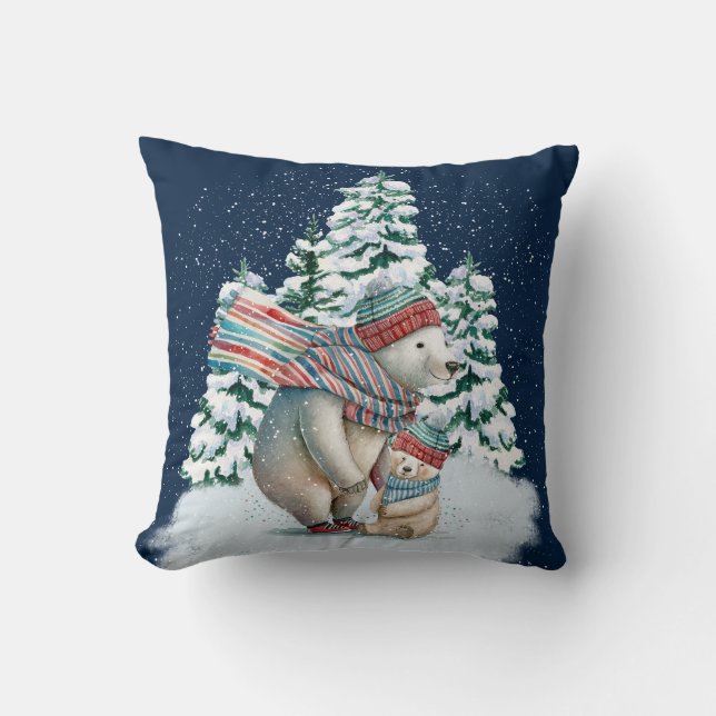 Cute Watercolor Polar Bears Throw Pillow (Front)