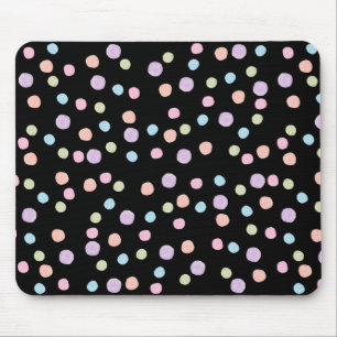 Cute Watercolor Polka Dot Colorful Black Pattern Mouse Pad