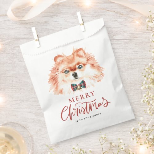 Cute Watercolor Pomeranian Dog Merry Christmas Favor Bag