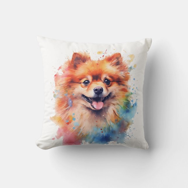 Cute Watercolor Pomeranian Dog  Throw Pillow (Front)