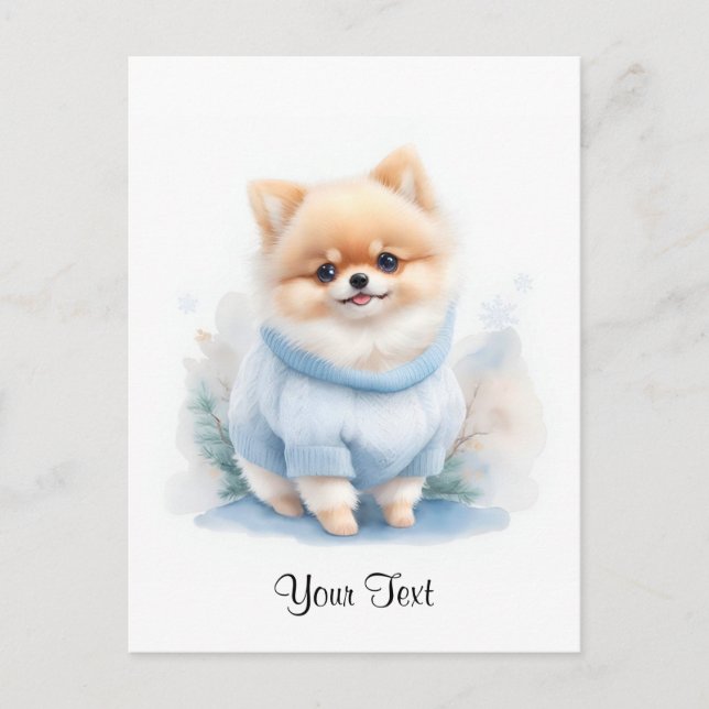 Cute Watercolor Pomeranian Puppy Dog Personized Postcard (Front)