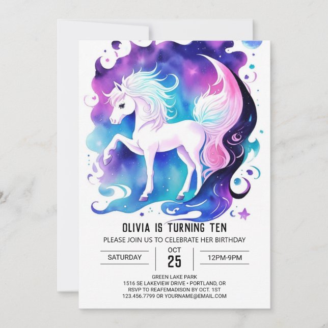 Cute Watercolor Pony Delight Birthday Invitation (Front)