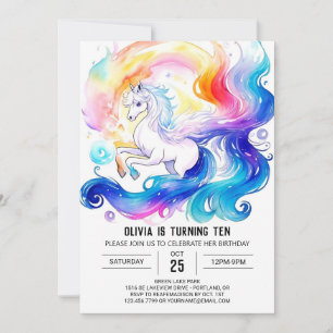 Cute Watercolor Pony Wonderland Birthday Invitation