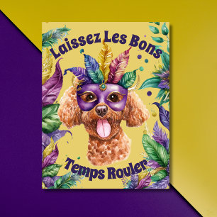 Cute Watercolor Poodle with mask Mardi gras Postcard
