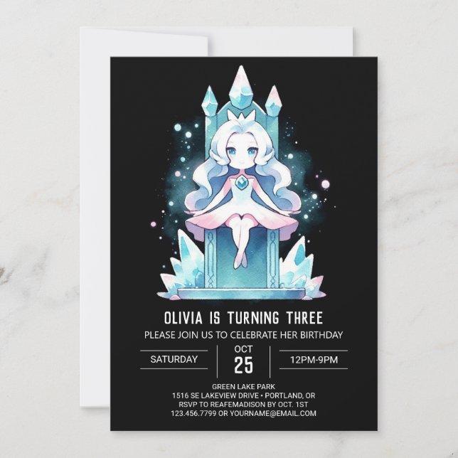 Cute Watercolor Princess Birthday Invitation (Front)