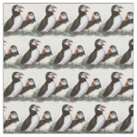 Cute Watercolor Puffin Bird Nature Art Fabric