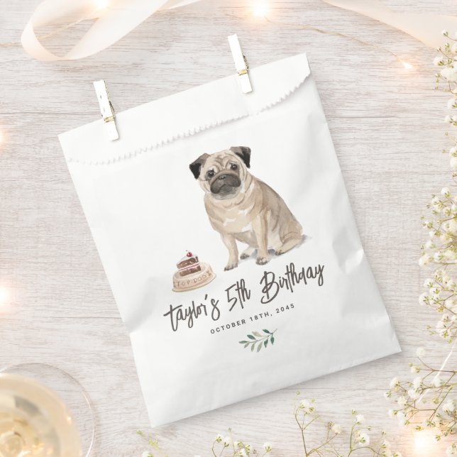 Cute Watercolor Pug Dog Birthday Party Favor Bag (Clipped)