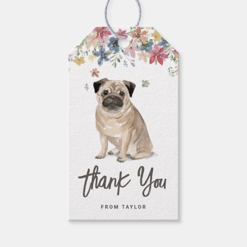 Cute Watercolor Pug Dog Birthday Party Thank You Gift Tags