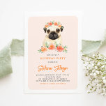 Cute Watercolor Pug Peach Floral Kids Birthday Invitation<br><div class="desc">Cute Watercolor Pug Peach Floral Kids Birthday Party Invitation | Invite family and friends to your kids birthday with this customizable floral invitation. It features watercolor illustrations of a pug and peach flowers. This will also be the perfect invitation for dog birthdays.</div>