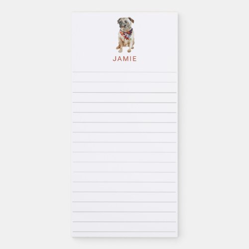 Cute Watercolor Pug Personalized Magnetic Notepad