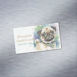 Cute Watercolor Pug with Glasses Business Card Magnet