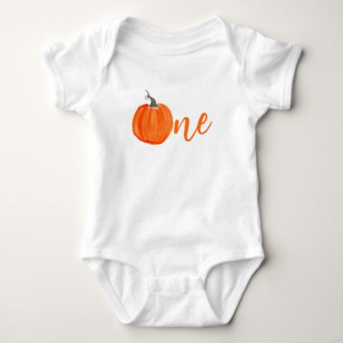 Cute watercolor pumpkin first birthday   baby bodysuit