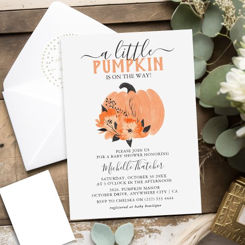 Cute Watercolor Pumpkin  Florals Baby Shower Invitation