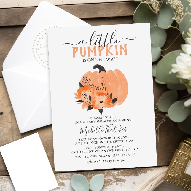 Cute Watercolor Pumpkin & Florals Baby Shower Invitation (Creator Uploaded)