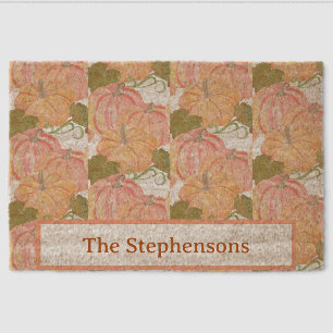 Cute Watercolor Pumpkin Patch custom name Fiber Doormat