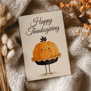  Cute Watercolor Pumpkin Pie Happy Thanksgiving  Postcard