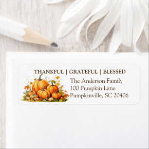 Cute Watercolor Pumpkin Thankful Grateful Blessed Label