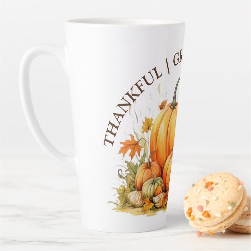 Cute Watercolor Pumpkin Thankful Grateful Blessed Latte Mug