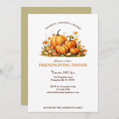 Cute Watercolor Pumpkins Friendsgiving Thanksgivin Invitation