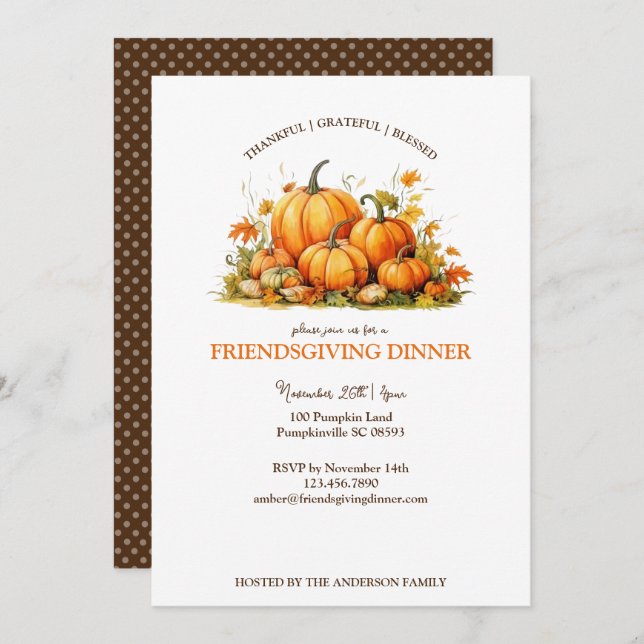 Cute Watercolor Pumpkins Friendsgiving Thanksgivin Invitation (Front/Back)