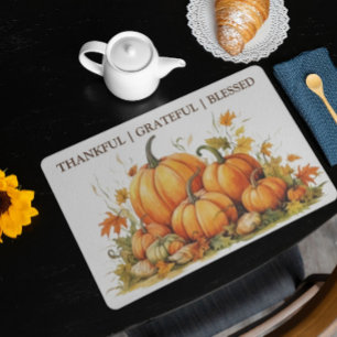 Cute Watercolor Pumpkins Thankful Grateful Blessed Placemat
