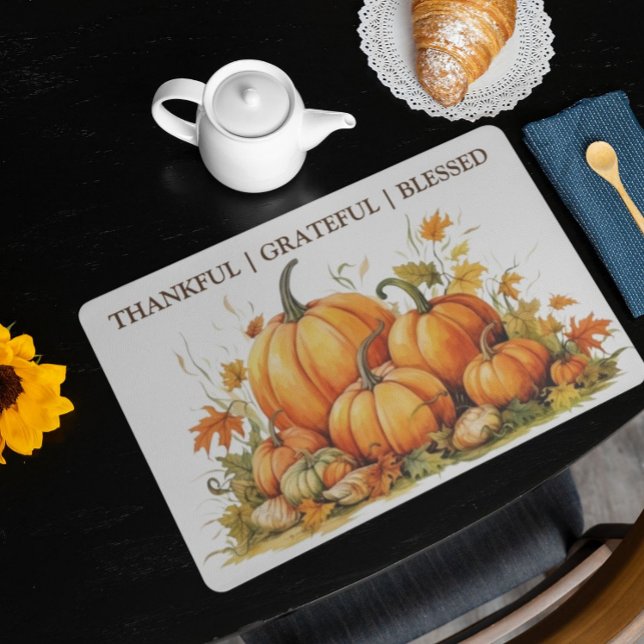 Cute Watercolor Pumpkins Thankful Grateful Blessed Placemat (Creator Uploaded)