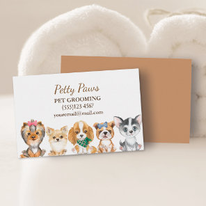 Cute Watercolor Puppies Pet Grooming Service Busin Business Card