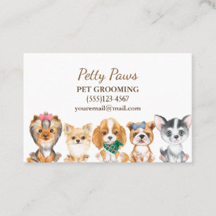 Cute Watercolor Puppies Pet Grooming Service Busin Business Card