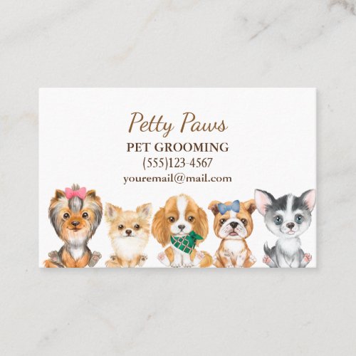 Cute Watercolor Puppies Pet Grooming Service Busin Business Card