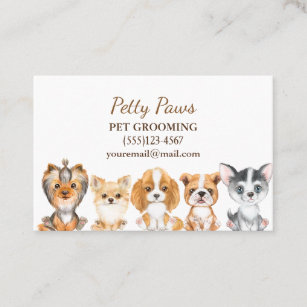 Cute Watercolor Puppies Pet Grooming Service Business Card