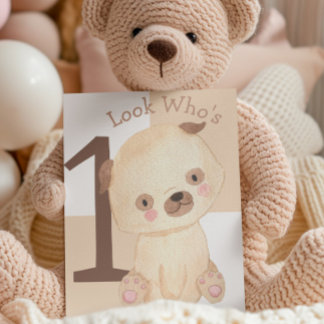 Cute Watercolor Puppy Custom Name 1st Birthday Card
