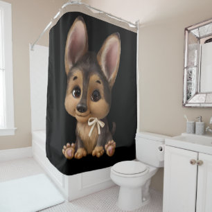 Cute Watercolor Puppy Dog Black Tan Shower Curtain