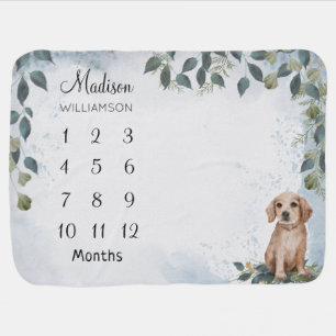 Cute Watercolor Puppy Milestone Baby Blanket