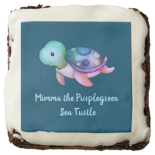 Cute Watercolor Purple  Green Mimma Sea Turtle Brownie