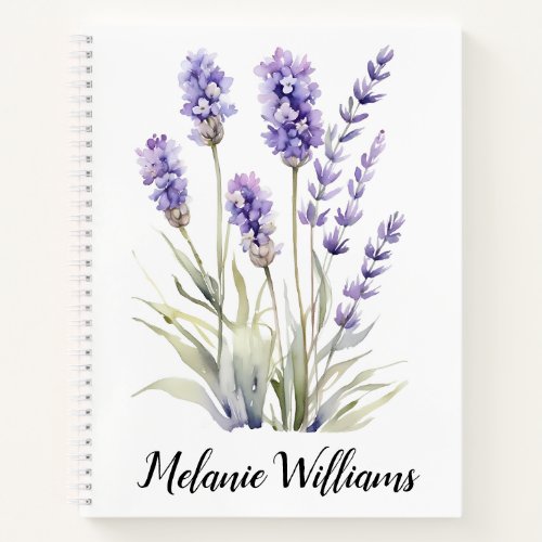Cute Watercolor Purple Lavender Personalized Name Notebook