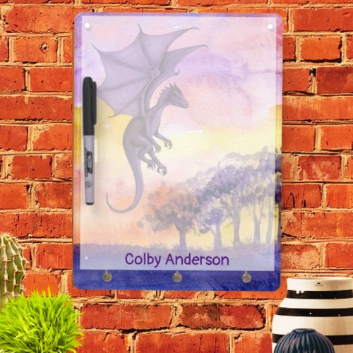 Cute Watercolor Purple Magical Flying Dragon Dry Erase Board