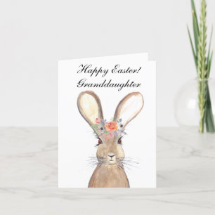 Cute Watercolor Rabbit Bunny Hare Easter Floral Letterpress Thank You Card