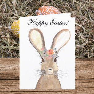 Cute Watercolor Rabbit Bunny Hare Easter Floral Letterpress Thank You Card
