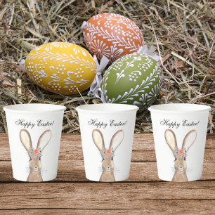Cute Watercolor Rabbit Bunny Hare Easter Floral Paper Cups