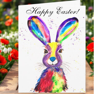 Cute Watercolor Rabbit Bunny Hare Easter Floral Th Letterpress Thank You Card