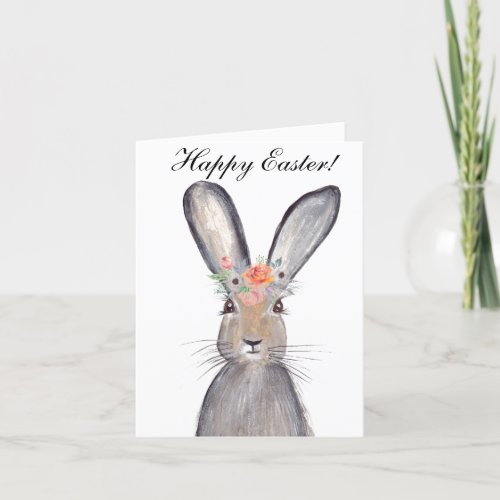 Cute Watercolor Rabbit Bunny Hare Easter Floral Th Thank You Card