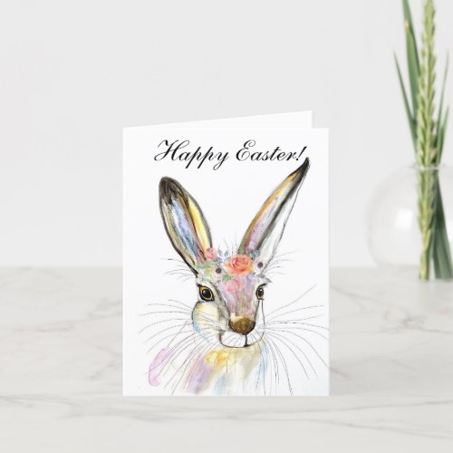 Cute Watercolor Rabbit Bunny Hare Easter Floral Th Thank You Card