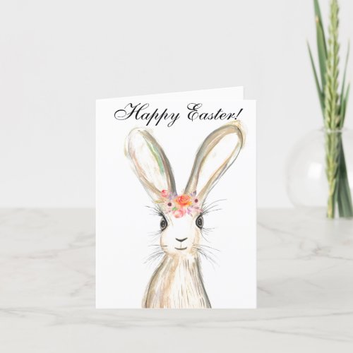 Cute Watercolor Rabbit Bunny Hare Easter Floral Thank You Card