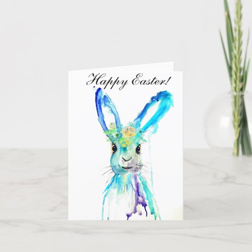 Cute Watercolor Rabbit Bunny Hare Easter Floral Thank You Card