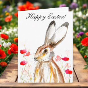 Cute Watercolor Rabbit Bunny Hare Easter Floral  Thank You Card