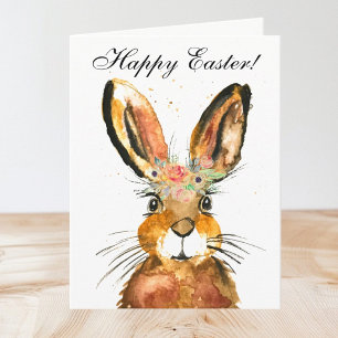 Cute Watercolor Rabbit Bunny Hare Easter Floral Thank You Card