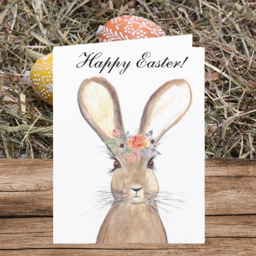 Cute Watercolor Rabbit Bunny Hare Easter Floral Thank You Card